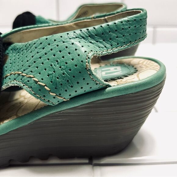 Fly London Ylva Platform Sandals Wedge Sling Back Lace Up Sea Foam Green Size 39 - Picture 5 of 15